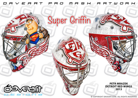 Mrazek's 'Peter Griffin' mask in tribute to the Family Guy character