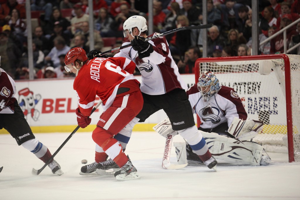 Justin Abdelkader scored his seventh goal of the season in the Red Wings' 3-2 win over the Colorado Avalanche Monday night at Joe Louis Arena. (Jen Hefner/MiHockey)