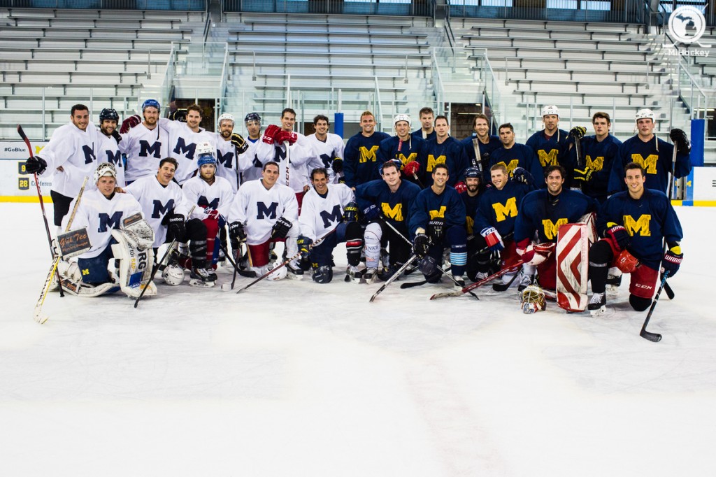 The team photo following the Under-35 game at Yost. (Photo by Andrew Knapik/MiHockey)