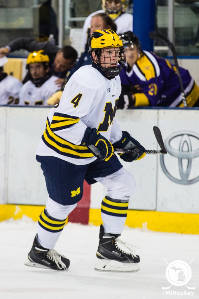 Cutler Martin's first NCAA goal helped the Wolverines pick up their first official win of the 2014-15 season. (Photo by Andrew Knapik/MiHockey)