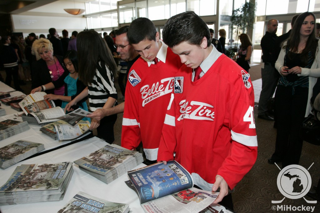 Ryan Moore reading MiHockeyMag at our banquet (shameless self-promotion, we know)