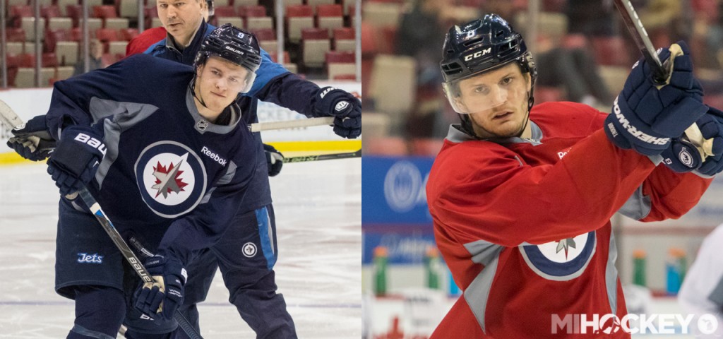 Andrew Copp (left) and Jacob Trouba (right) return home for a game against the Red Wings tonight. (Photos by Michael Caples/MiHockey)