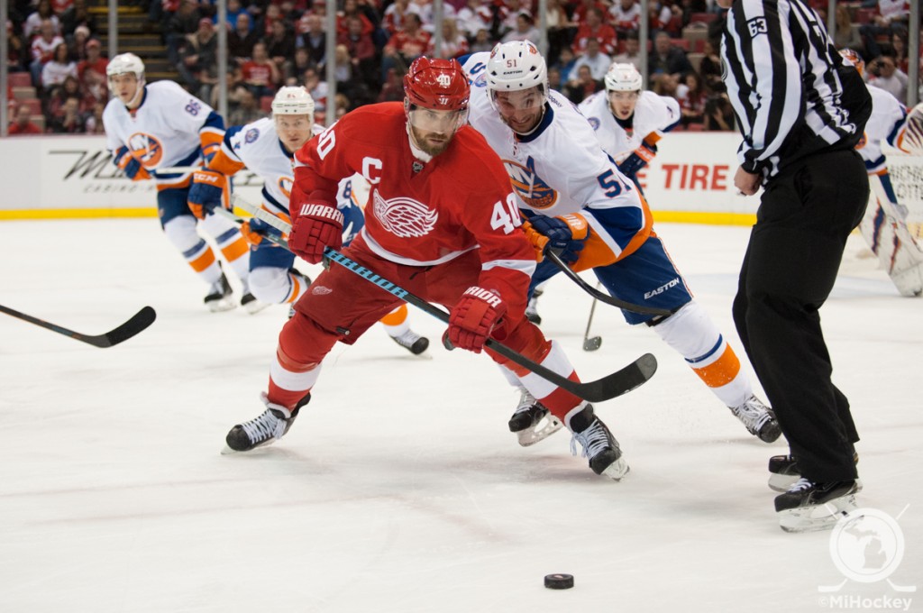 Frans Nielsen (right) comes to Detroit from the New York Islanders. (Photo by Jen Hefner/MiHockey)