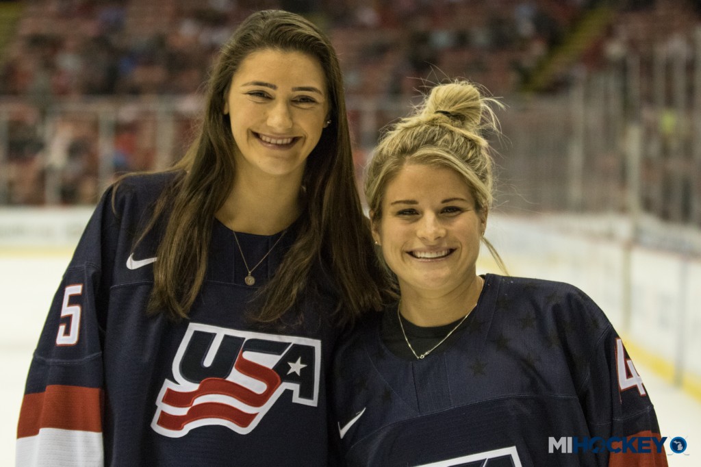 Megan Keller (left) and Brianna Decker (right) will represent Team USA for their game against Canada on Saturday. 